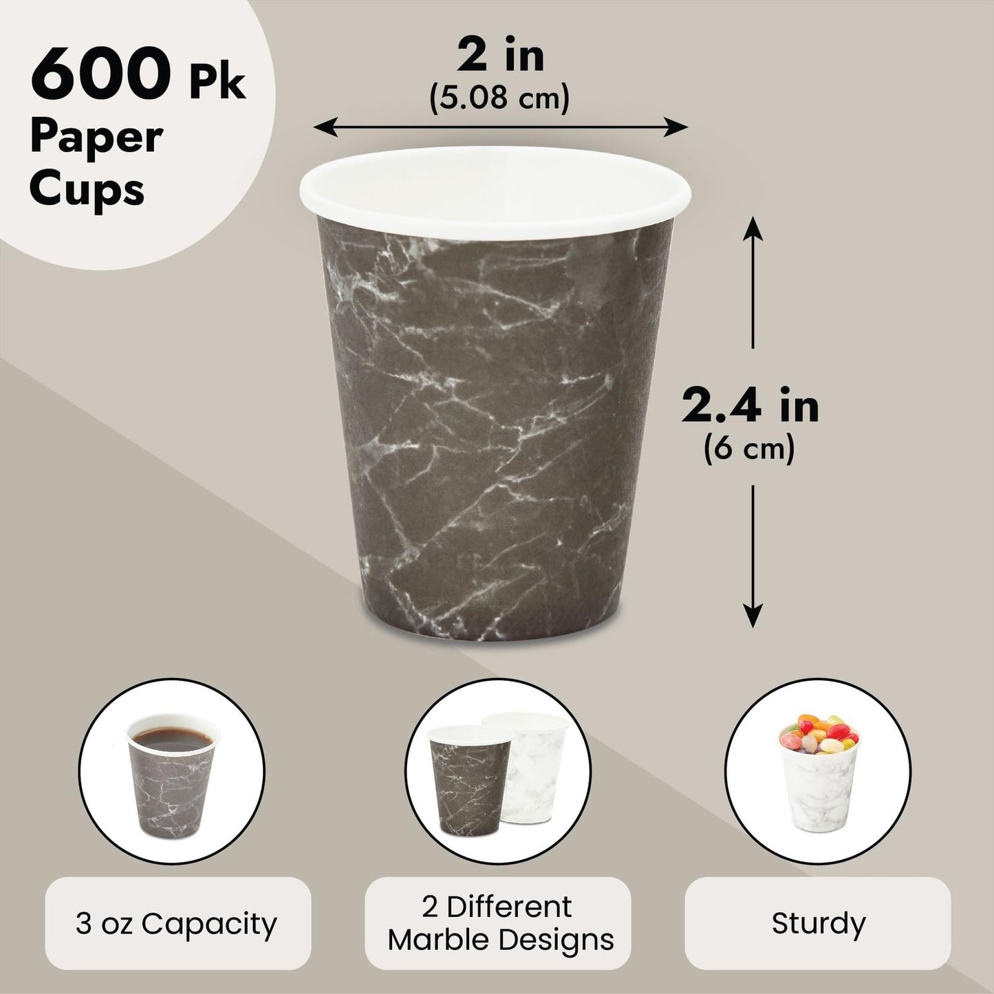 Juvale Marble Bathroom Cups - Leak-Resistant Mouthwash Cup - Compact 3 Fl Oz Coffee & Espresso Mug - Disposable Paper Drinkware - Pack of 600, Black