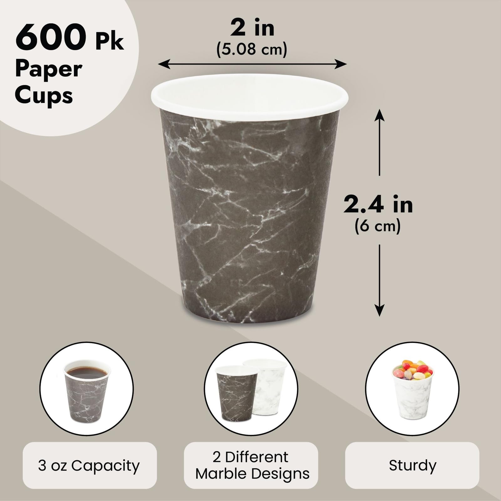 Juvale Marble Bathroom Cups - Leak-Resistant Mouthwash Cup - Compact 3 Fl Oz Coffee & Espresso Mug - Disposable Paper Drinkware - Pack of 600, Black