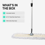 Tidy Tools Commercial Dust Mop - 24 Inch Floor Sweeper for Hardwood, Reusable Cotton Mop Head, Extendable Handle, Dry Mop for Floor Cleaning