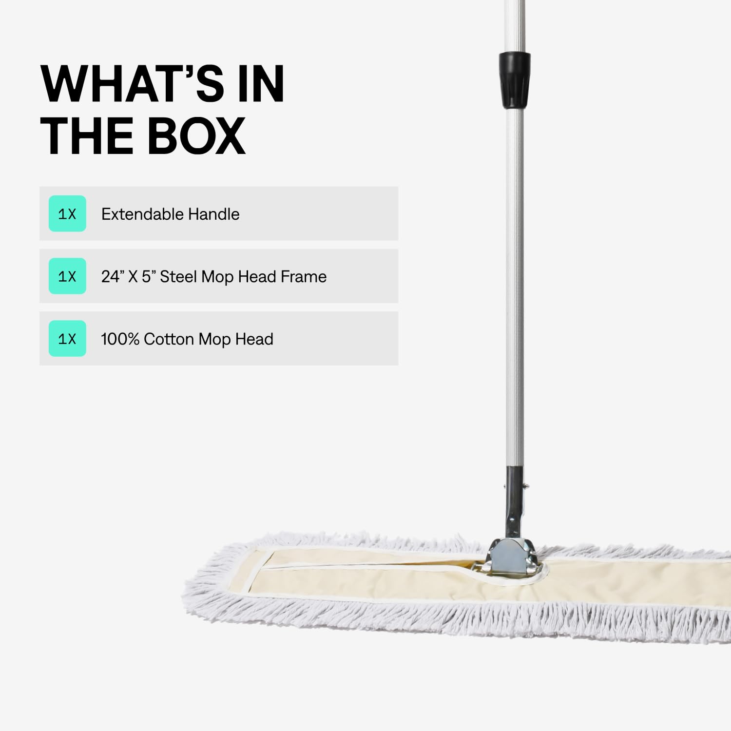 Tidy Tools Commercial Dust Mop - 24 Inch Floor Sweeper for Hardwood, Reusable Cotton Mop Head, Extendable Handle, Dry Mop for Floor Cleaning