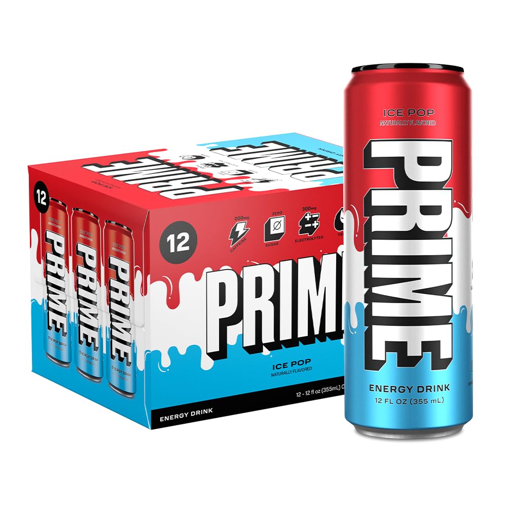 PRIME Energy ICE POP | Zero Sugar Energy Drink | Preworkout Energy | 200mg Caffeine with 355mg of Electrolytes and Coconut Water for Hydration| Vegan
