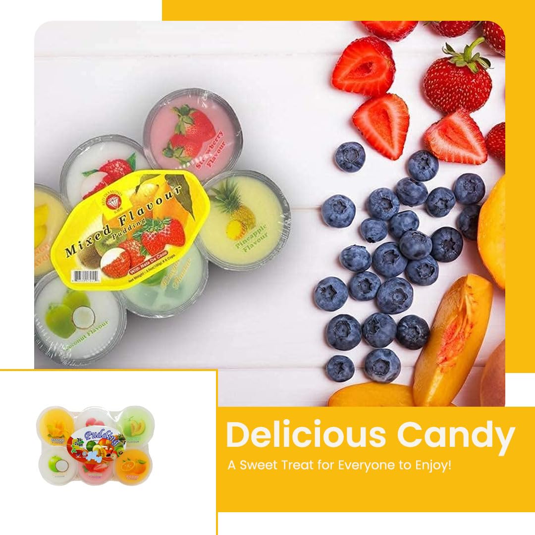 Fruit Pudding - Assorted Popping Cups - Mixed Pudding Flavours (Mango, Lychee, Orange, Coconut, Strawberry, Honey Melon) - Asian Jellies for Kids