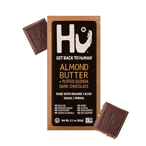 Hu Chocolate Bars | 8 Pack Almond Butter Puffed Quinoa Chocolate | Natural Organic Vegan, Gluten Free, Paleo, Non GMO, Fair Trade Dark Chocolate |