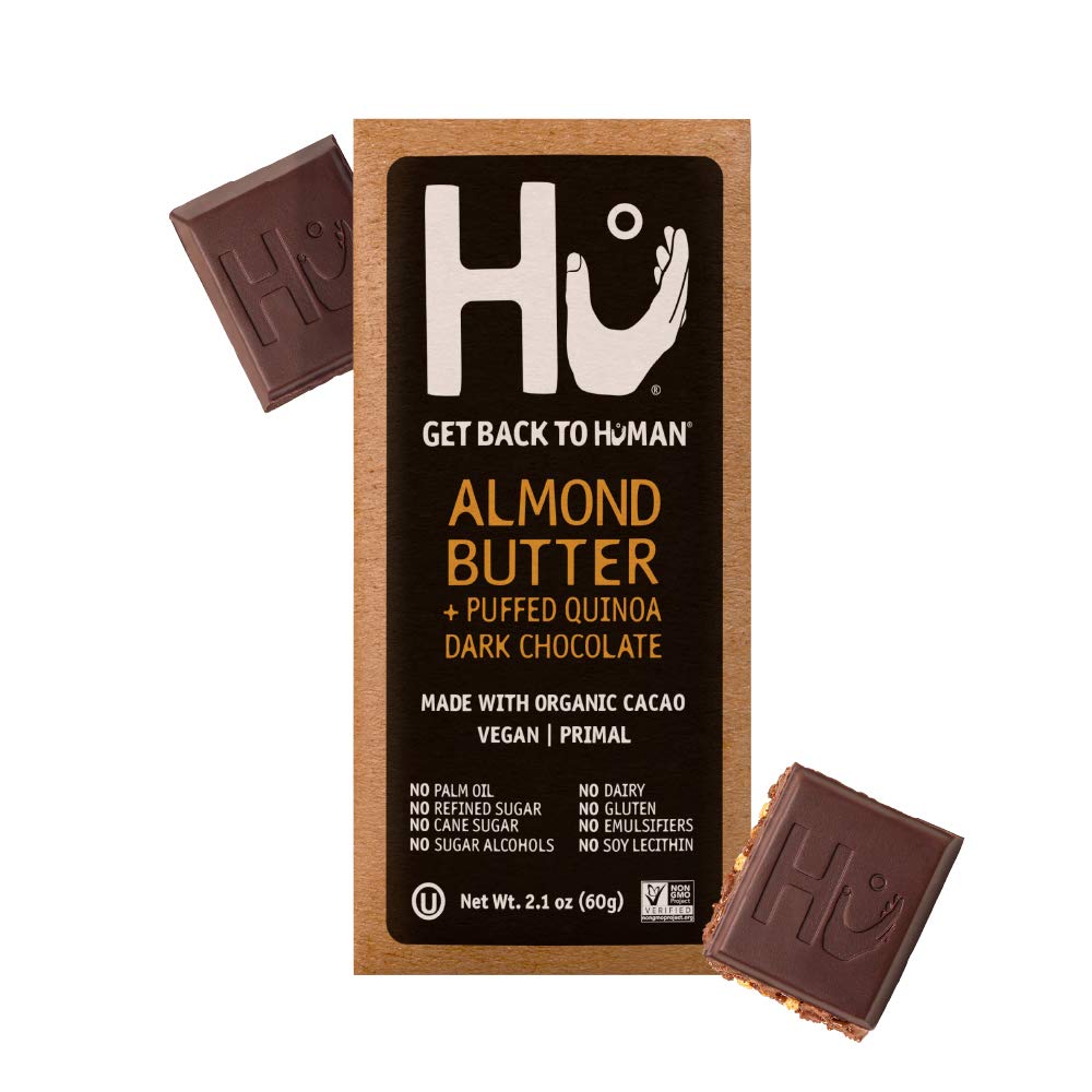 Hu Chocolate Bars | 8 Pack Almond Butter Puffed Quinoa Chocolate | Natural Organic Vegan, Gluten Free, Paleo, Non GMO, Fair Trade Dark Chocolate |