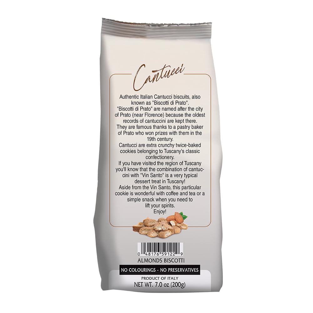 Mantova Cantucci with Almonds, 7 oz. (Pack of 2), Product of Italy, Traditional, Twice-Baked, Crunchy Biscotti, Sweet, Nutty, Crumbly Cookies Perfect
