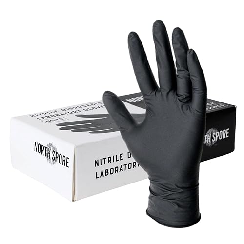 North Spore Black Nitrile Disposable Laboratory Gloves (100 ct) | Latex-Free, Powder-Free | Safe for Food Contact (Medium)
