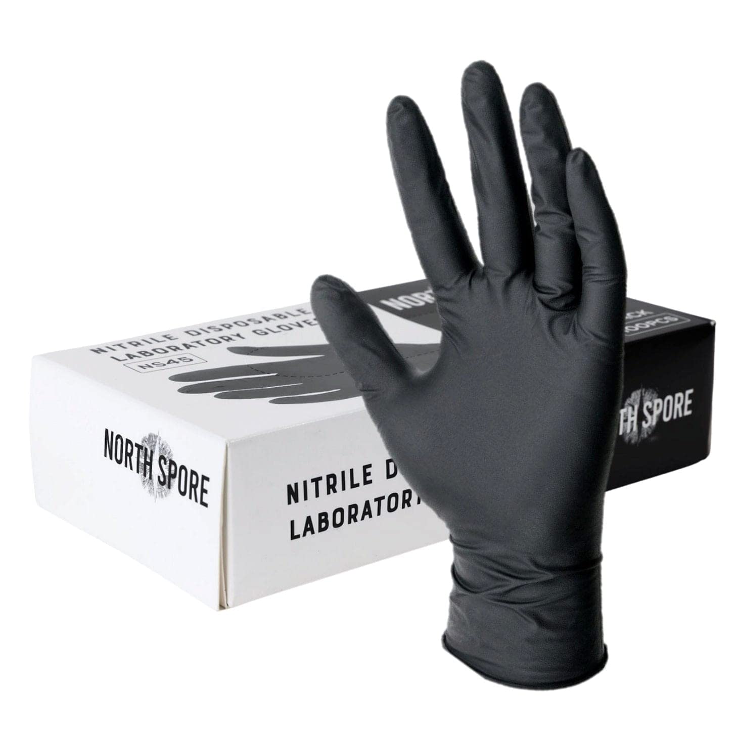North Spore Black Nitrile Disposable Laboratory Gloves (100 ct) | Latex-Free, Powder-Free | Safe for Food Contact (Medium)