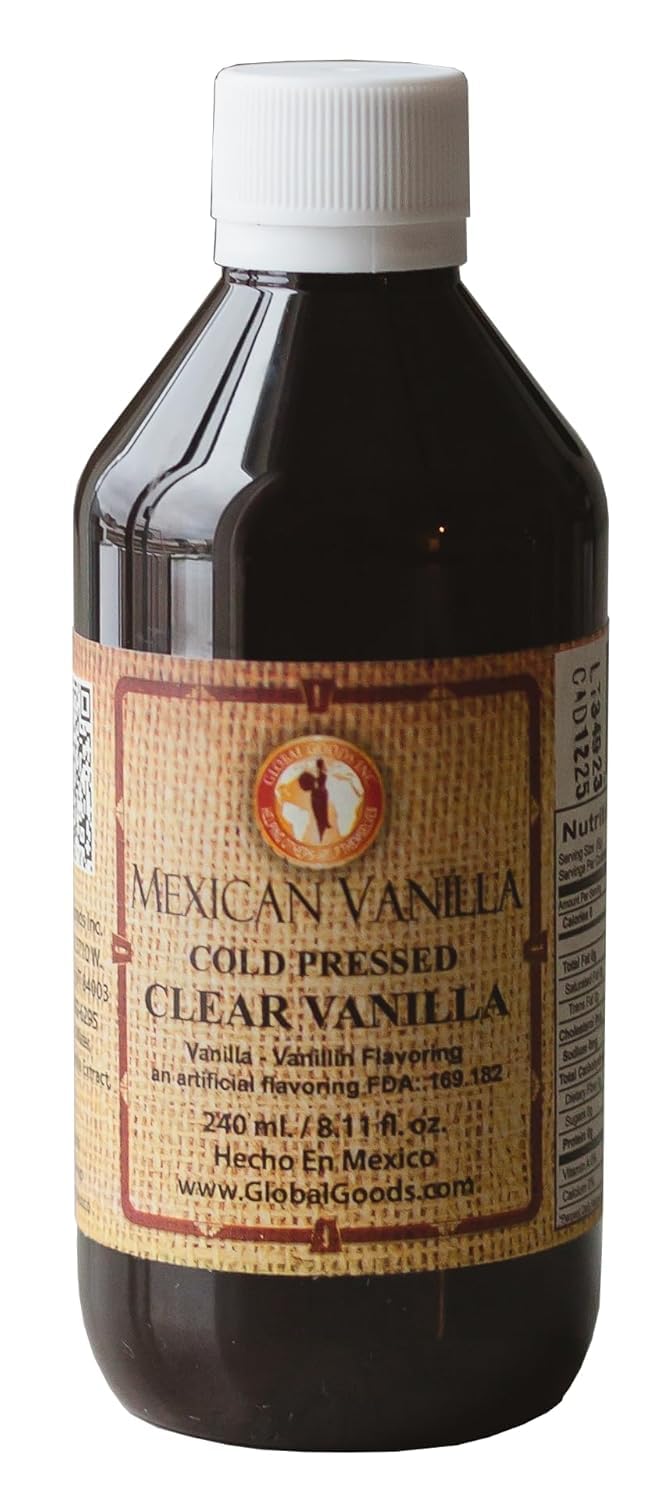 Pure Clear Mexican Vanilla Extract (8.12 fl oz) - Gluten-Free, Coumarin-Free Vanilla for Baking, Cakes, Cookies, Coffee & Desserts - Cold Pressed