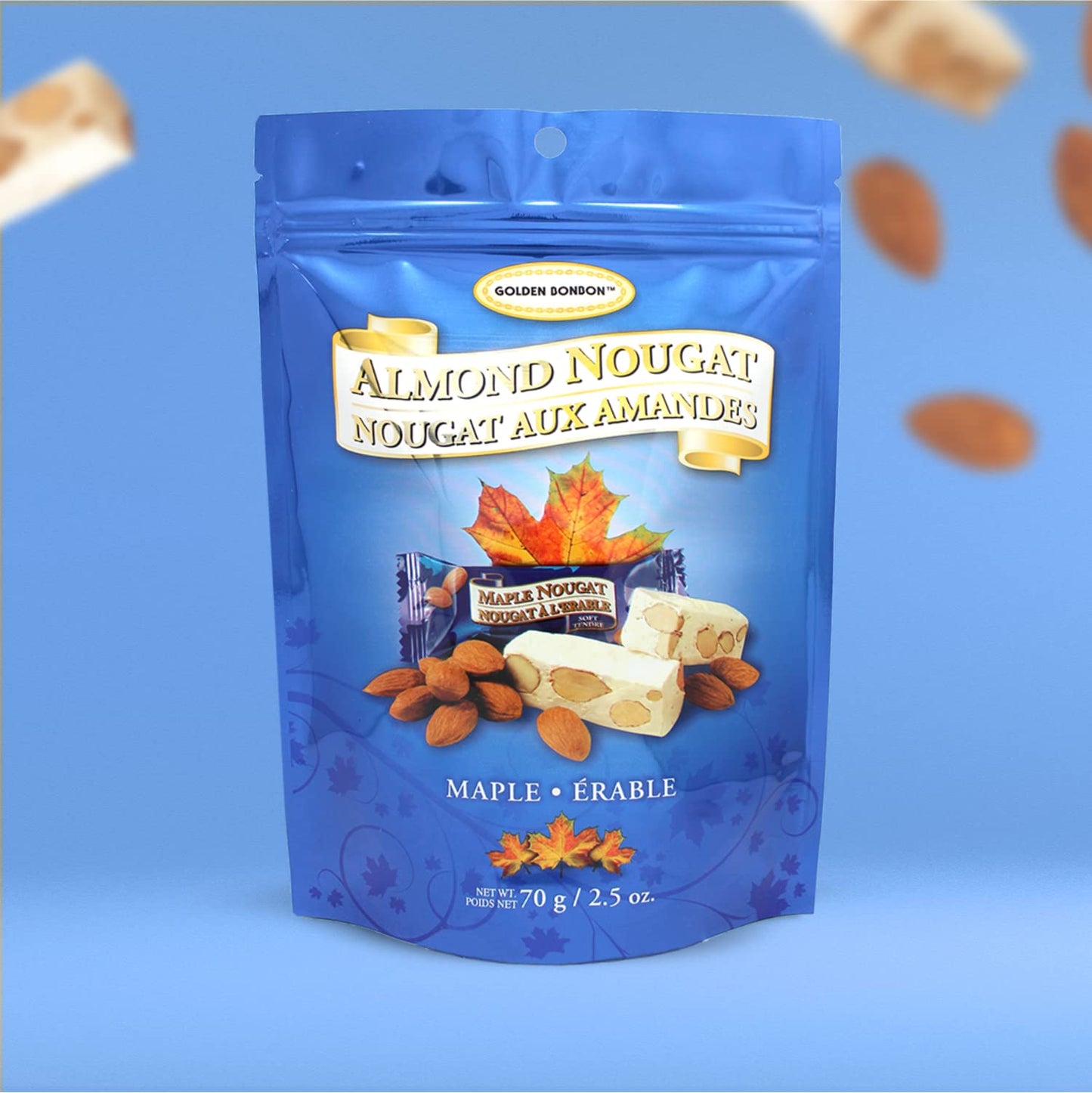 Golden Bonbon Italian Soft Almond Nougat Candy, Individually Packed Chewy, Gluten Free Nougat, Full of Almonds, Halal Candy (2.5 Oz, Almond Maple)