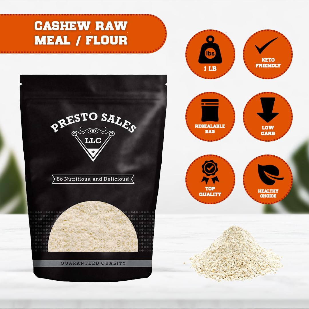 Cashew Fresh Raw Flour, All Natural, Packed in 1 lb. (16oz) Resealable Bag, Kind to your Body, High in Protein, Almond Flour alternative by Presto