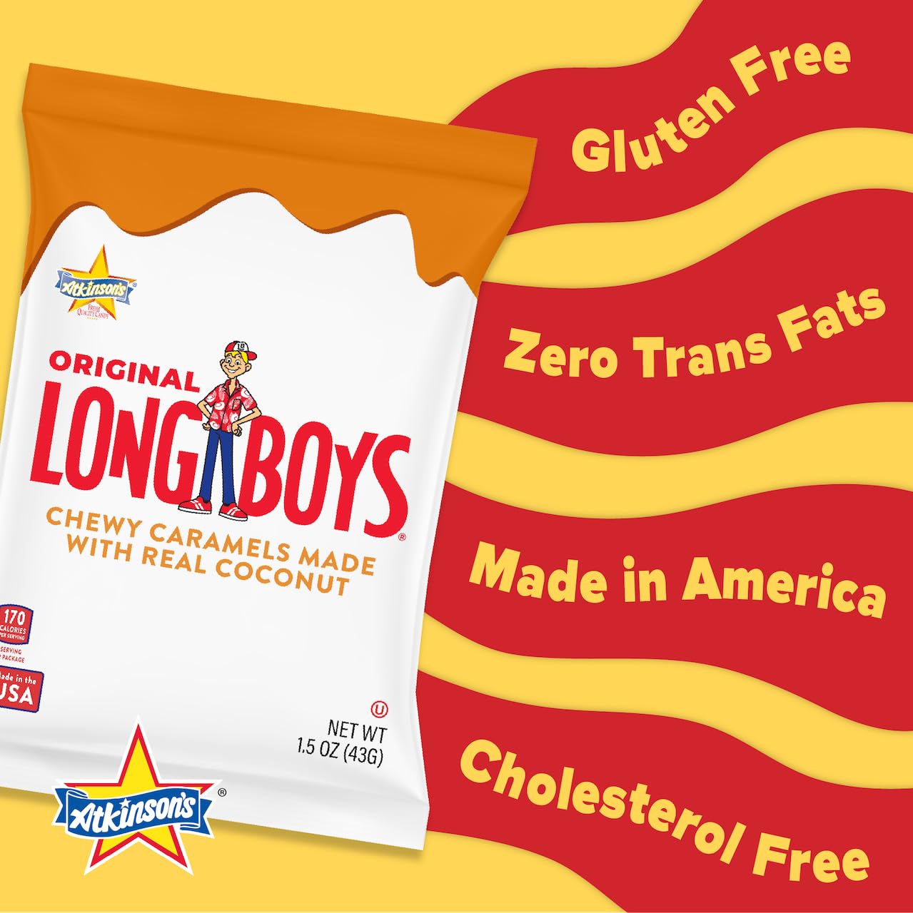 Atkinson's Long Boys Coconut Creamy Caramel Coconut Flakes Fun Size 0.35oz 48ct