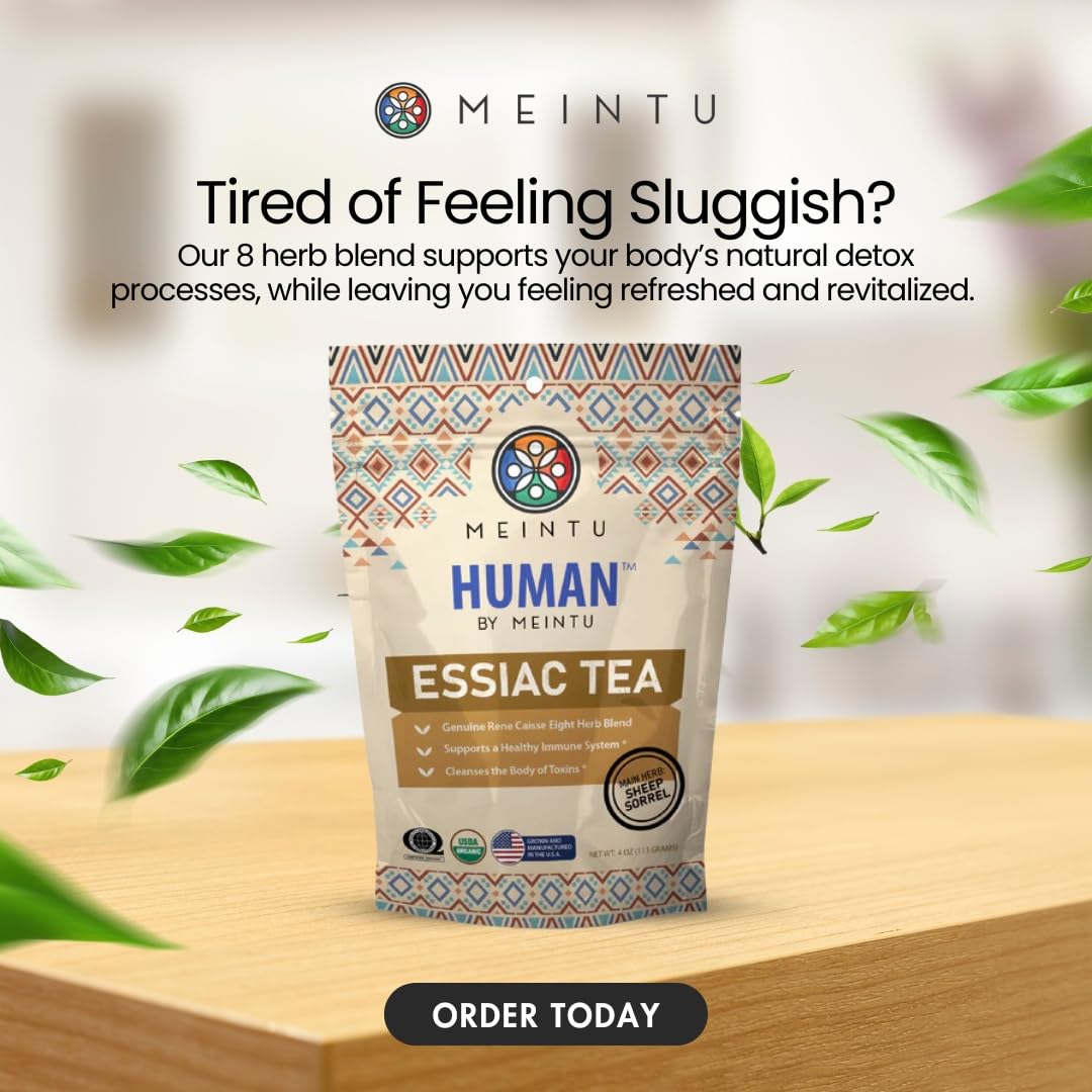 MEINTU Organic Essiac Tea 8 Herb Powder Formula Sheep Sorrel with 20% Root - 4 oz Stand-Up Airtight Zipper Pouch
