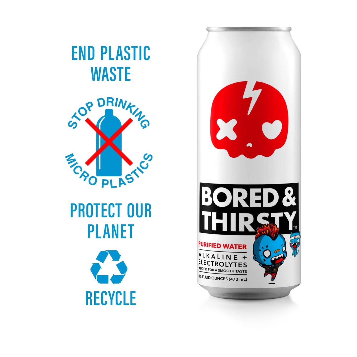 BORED & THIRSTY Supreme Water with Electrolytes, pH 8+ Alkaline and Trace Minerals - 16 FL OZ - 100% Recyclable Aluminum Cans 12 Pack with Limited