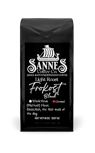 Sannes Coffee Co. Norwegian Coffee-Frokost Blend Light Roast Coffee-Smooth Never Bitter-Resealable bag (Ground, 8 oz)