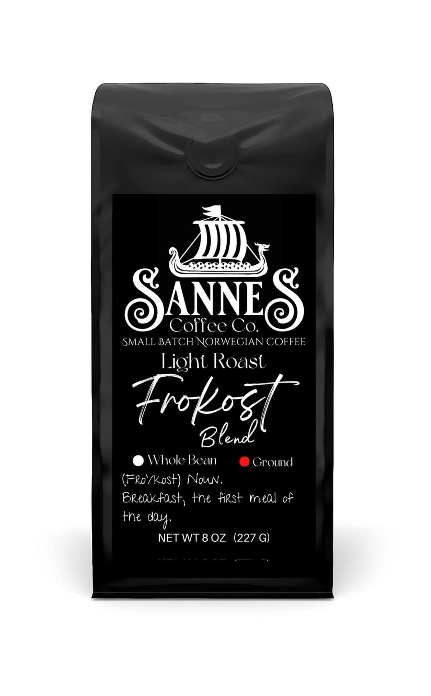 Sannes Coffee Co. Norwegian Coffee-Frokost Blend Light Roast Coffee-Smooth Never Bitter-Resealable bag (Ground, 8 oz)