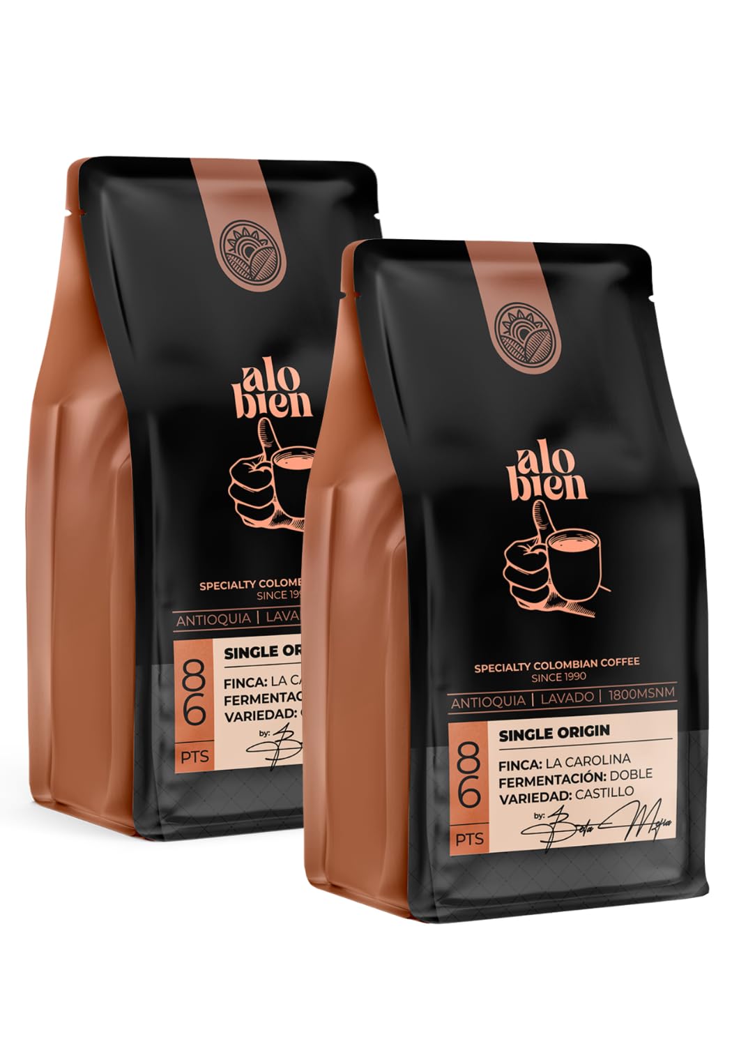Alo Bien Specialty Coffee (Whole Bean) 1 LB. - Café Especial Colombiano Tostado By Beta Mejía 2 Pack