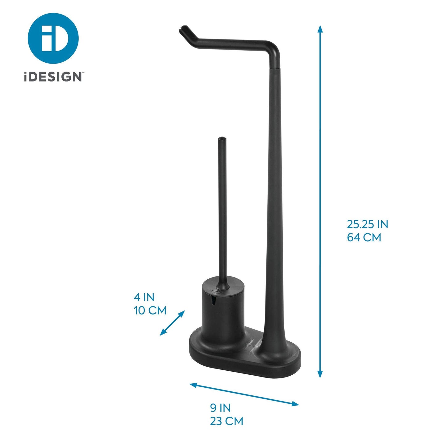 iDesign Cade BPA-Free Plastic Toilet Paper Bowl Brush Set, Tissue Stand Plus, Matte Black