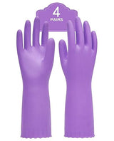 PACIFIC PPE 4 Pairs Reusable Dishwashing Cleaning Gloves with Latex Free, Cotton Lining, Kitchen Gloves, Purple, Medium