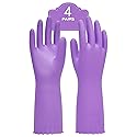 PACIFIC PPE 4 Pairs Reusable Dishwashing Cleaning Gloves with Latex Free, Cotton Lining, Kitchen Gloves, Purple, Large