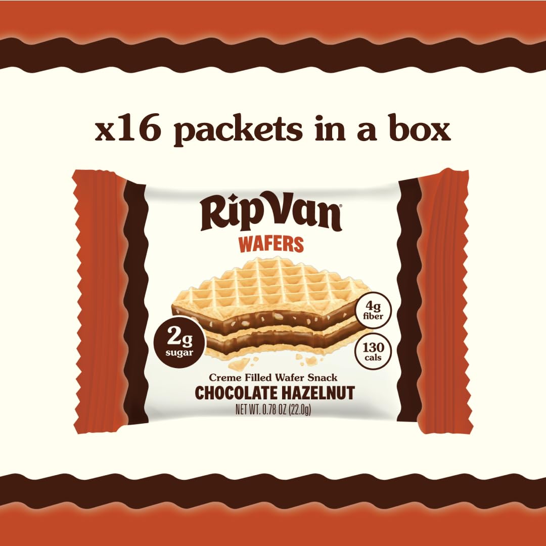 Rip Van Chocolate Hazelnut Wafer Cookies, Keto, Non-GMO, Healthy Snacks, Low Carb & Low Sugar (2g), Low Calorie, Vegan, 16 Count