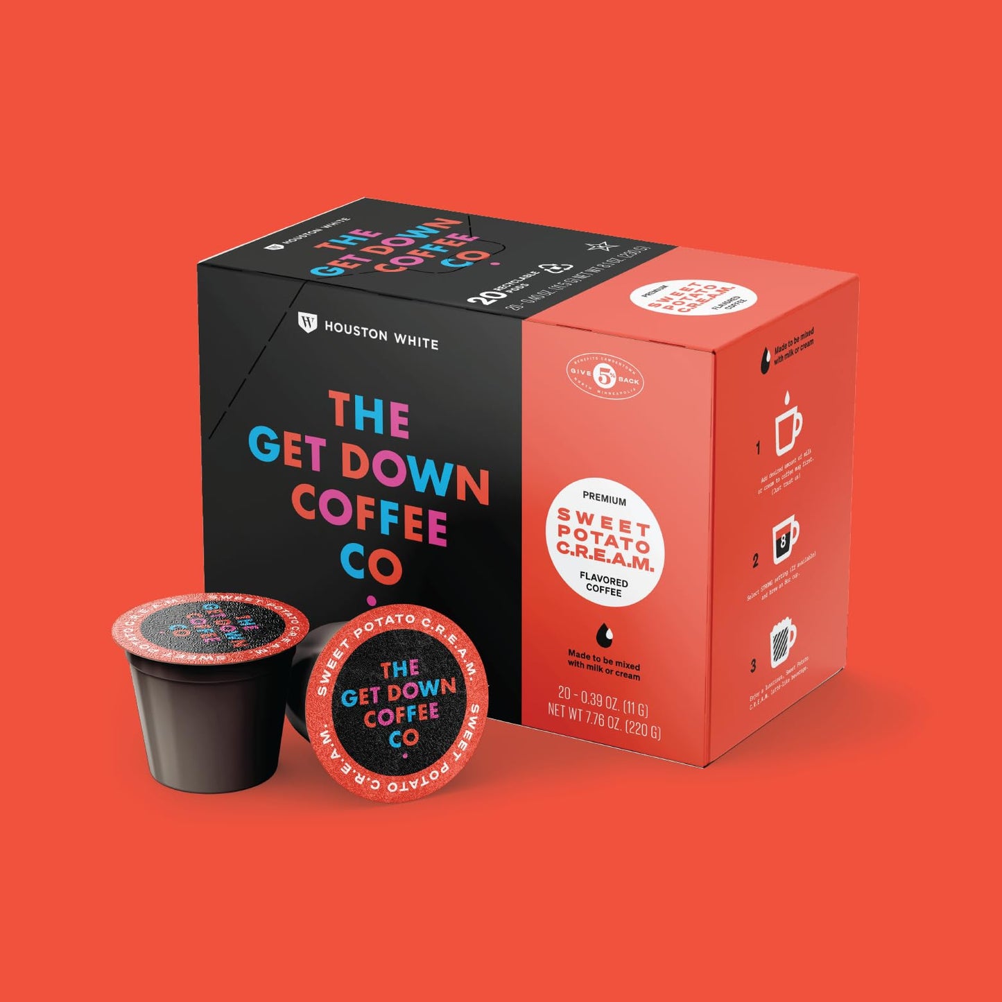 The Get Down Coffee Co. Sweet Potato Flavored Coffee Pods 20 ct, 100% Arabica Medium Roast Coffee, Single Serve Pods Compatible with K Cups Brewers