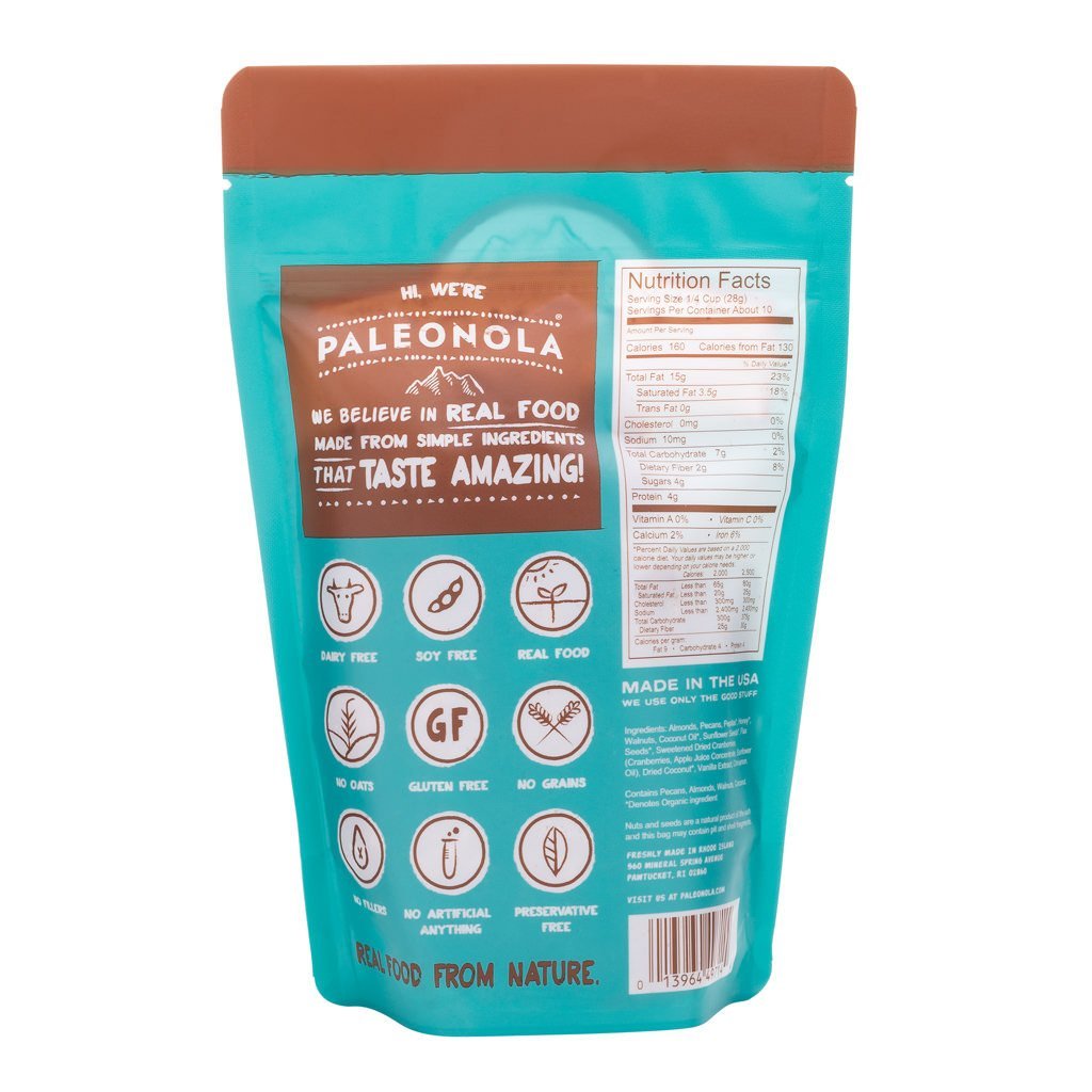 Paleonola Original Grain Free Granola, 10 Oz Resealable Bag (Pack of 1) - Grainless Protein Paleo Granola Blended with Dried Coconut and Cranberries