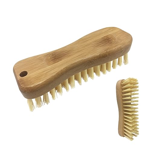 LOLA Bamboo Scrub Brush for Cleaning, Ergonomic Sustainable Durable Poly Bristles Made from Recycled Soda/Water Bottles Easy Hang Hole 1 Pack