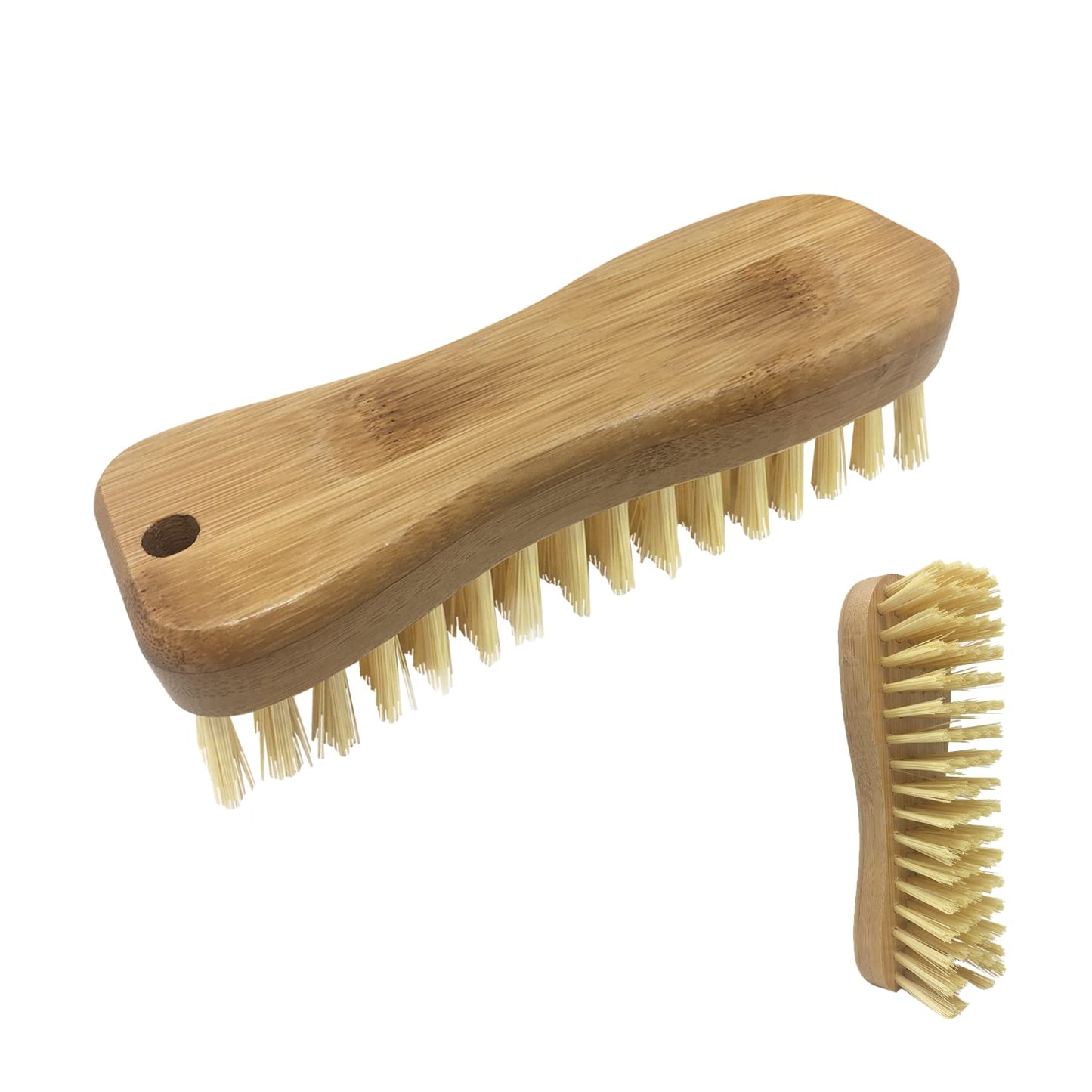 LOLA Bamboo Scrub Brush for Cleaning, Ergonomic Sustainable Durable Poly Bristles Made from Recycled Soda/Water Bottles Easy Hang Hole 1 Pack
