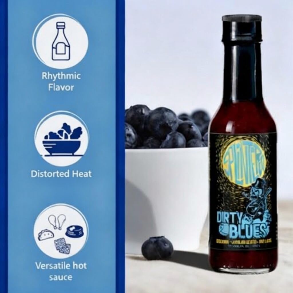 Splintered Sauce Dirty Blues Hot Sauce - Carolina Reaper and Blueberry - 5 fl Oz- Vegetarian - Fiery and Fruity Hot Sauce Delight for BBQ, Chicken
