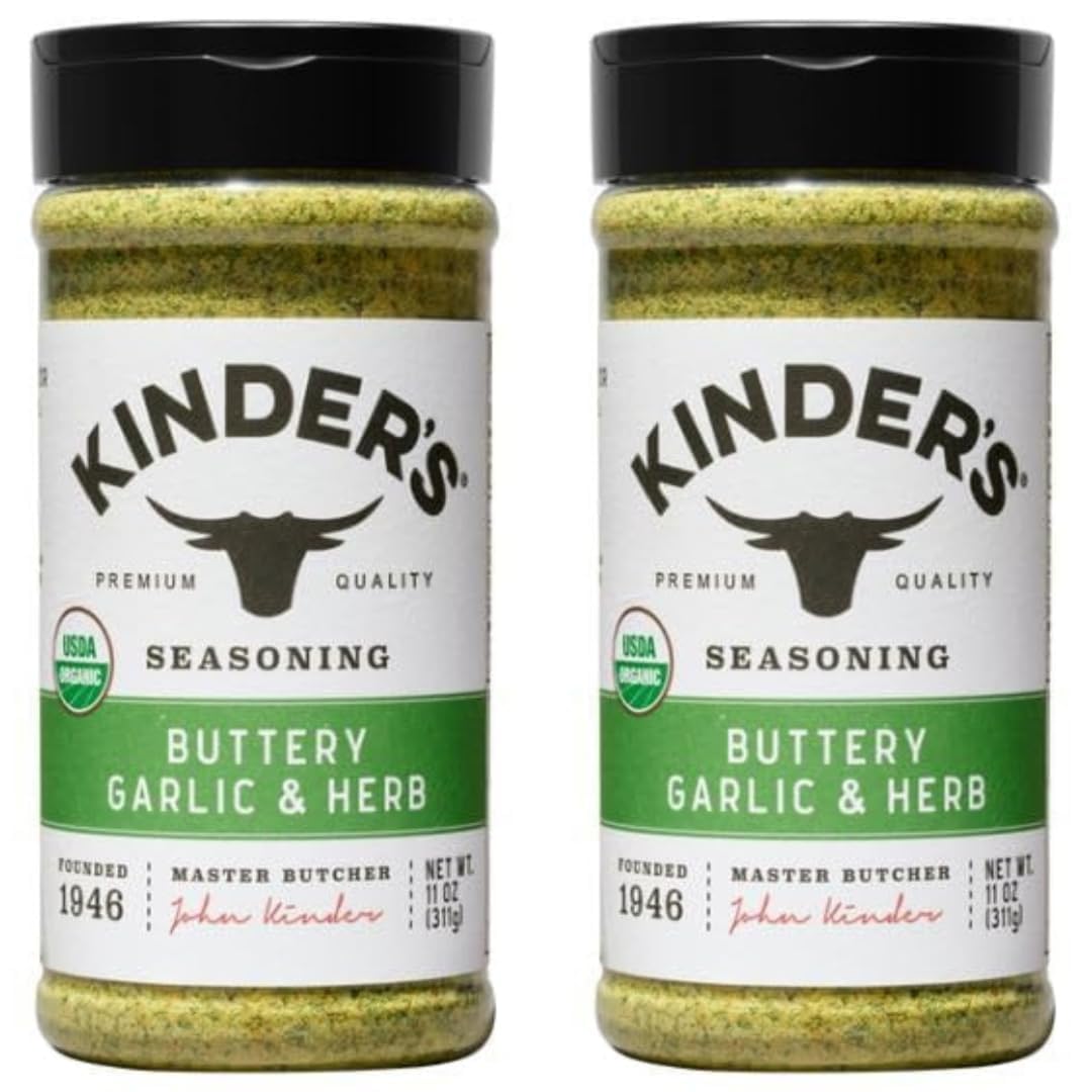Kinder Organic Buttery Garlic & Herb Seasoning - Premium Quality Rub, 11oz (Pack of 2) USDA Certified Organic Spices with Real Butter & Lemon Peel