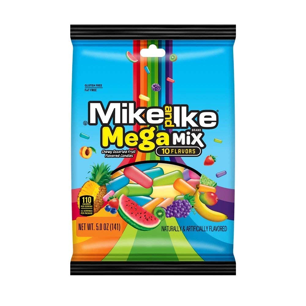 Mike & Ike MegaMix 10 Flavors (Chewy Assorted Fruit Flavored Candies) 5 Ounce Bag!!!! (Pack of 1, 5 Ounce)