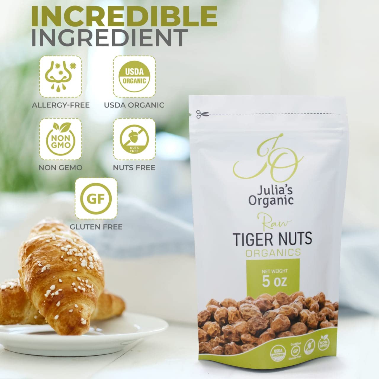 Julia's Organic Tiger Nuts Snacks, Raw Tigernuts, Low Calorie, Paleo Perfect, Gluten Free Snack, Non-GMO, Prebiotic Rich Fiber, Great Taste - 17oz