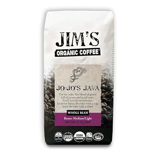 Jim’s Organic Coffee - Jo-Jo’s Java Blend - Medium/Light Roast, Whole Bean, 12 oz Bag