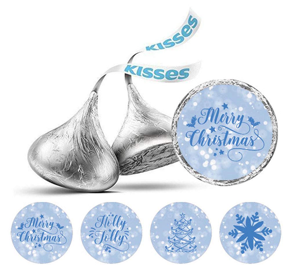 Darling Souvenir 190 Pcs Light Blue Merry & Bright Festival Season Chocolate Decorations, Winter Celebration Supplies Stickers - Mini Candy Wrappers