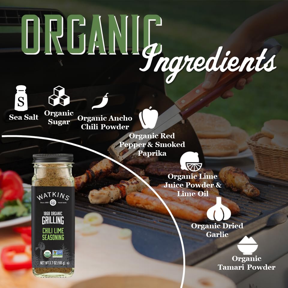 Watkins 1868 Organic Grilling Chili Lime Seasoning, 3.7 oz (Pack of 1)