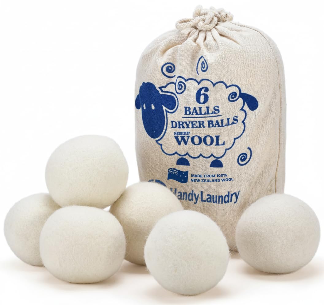 Handy Laundry Wool Dryer Balls - 2.5 Inch - Natural Fabric Softener, Reusable, Reduces Clothing Wrinkles and Saves Drying Time, Better Alternative