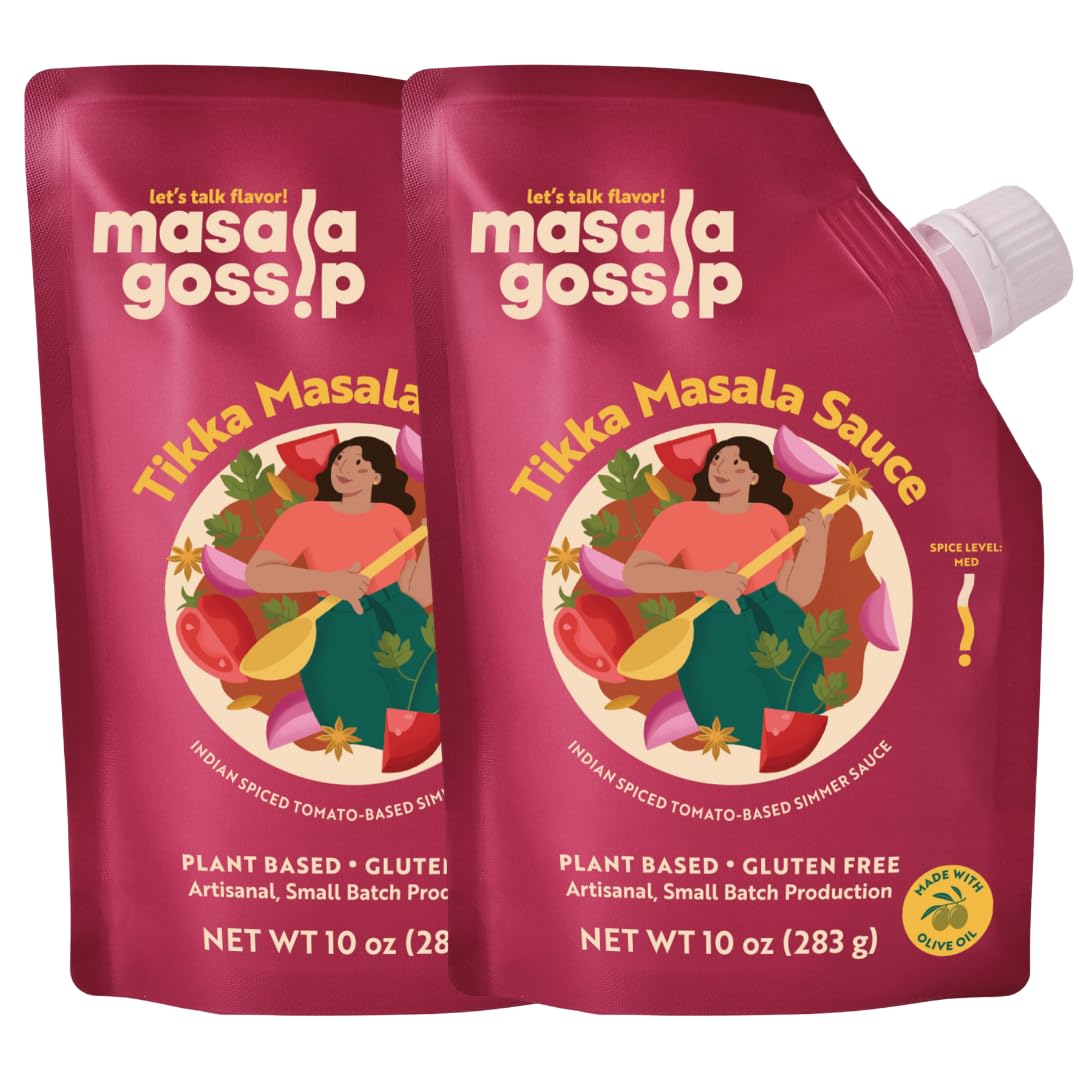 Masala Gossip Tikka Masala Simmer Sauce 10 oz - Authentic Curry Sauce - Plant-Based, Gluten-Free, Seed Oil Free, No Artificial Preservatives - 10 oz