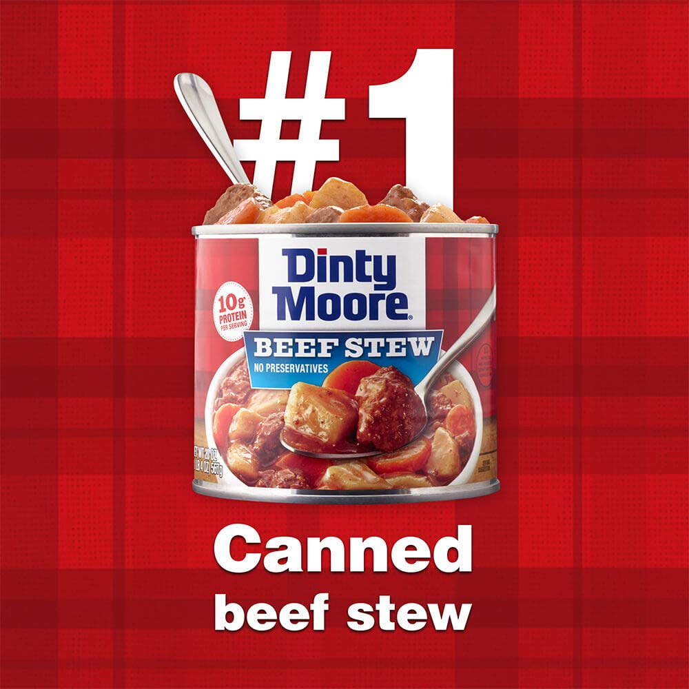DINTY MOORE Beef Stew, 15 oz (12 Pack), Fully Cooked & Ready-To-Eat with Fresh Potatoes & Carrots, Gluten-Free, 10g Protein, No Preservatives, Perfect