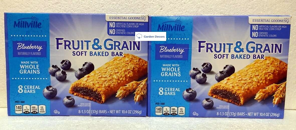 Millville Fruit & Grain Soft Baked Bar Blueberry Naturally Flavored 10.4oz 296g (Two Boxes)