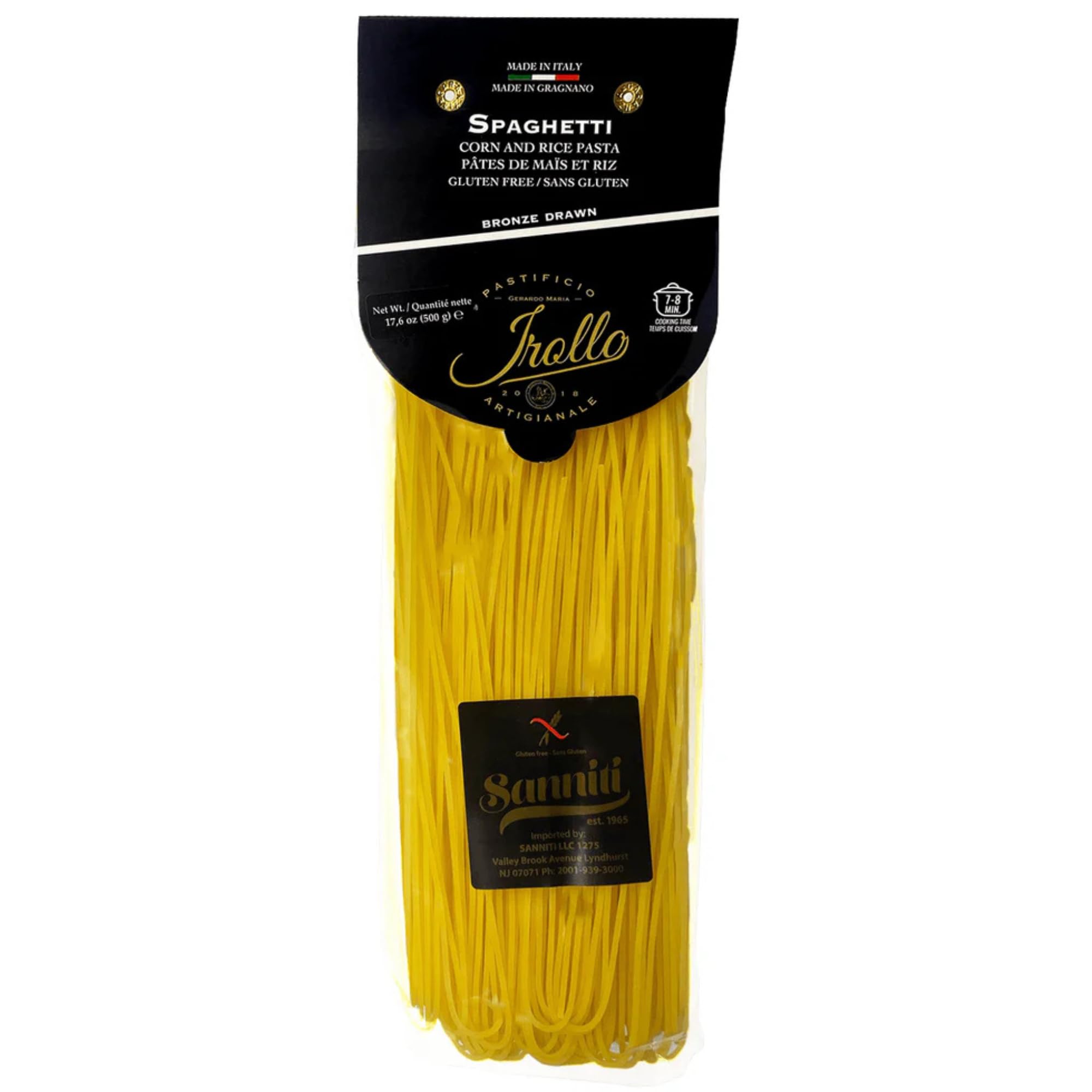 Sanniti by Irollo Gluten Free Spaghetti Pasta, 17.6 oz - Authentic Italian Gluten-Free Spaghetti, Product of Italy [Pack of 2]