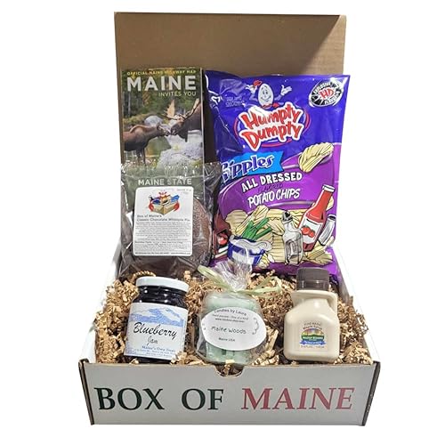 Box of Maine - 5-item Gift Pack - Humpty Dumpty All Dressed, Chocolate Whoopie Pie, Wild Maine Blueberry Jam, Maine Maple Syrup and Maine Woods Candle