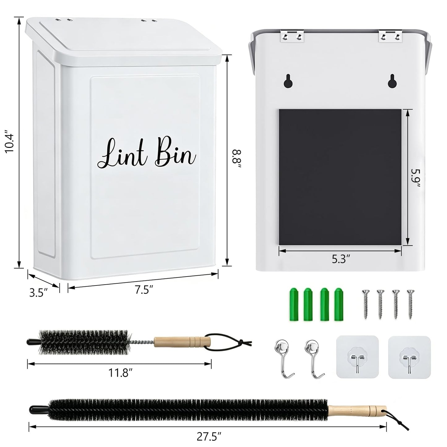 rumlick Magnetic Lint Bin for Laundry Room- Wall Mounted Metal Lint Box Holder Trash Can with Dryer Lint Brush, Laundry Room Organization and Storage