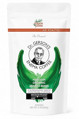 Dr. Gerson's Enema Coffee, Organic Air-Roasted Ground Arabica Beans, Medium Roast (8 oz (.5 lb) bag), Drinkable