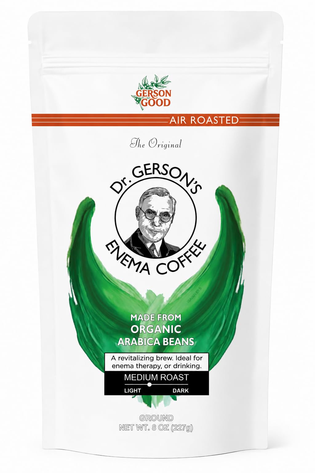 Dr. Gerson's Enema Coffee, Organic Air-Roasted Ground Arabica Beans, Medium Roast (8 oz (.5 lb) bag), Drinkable