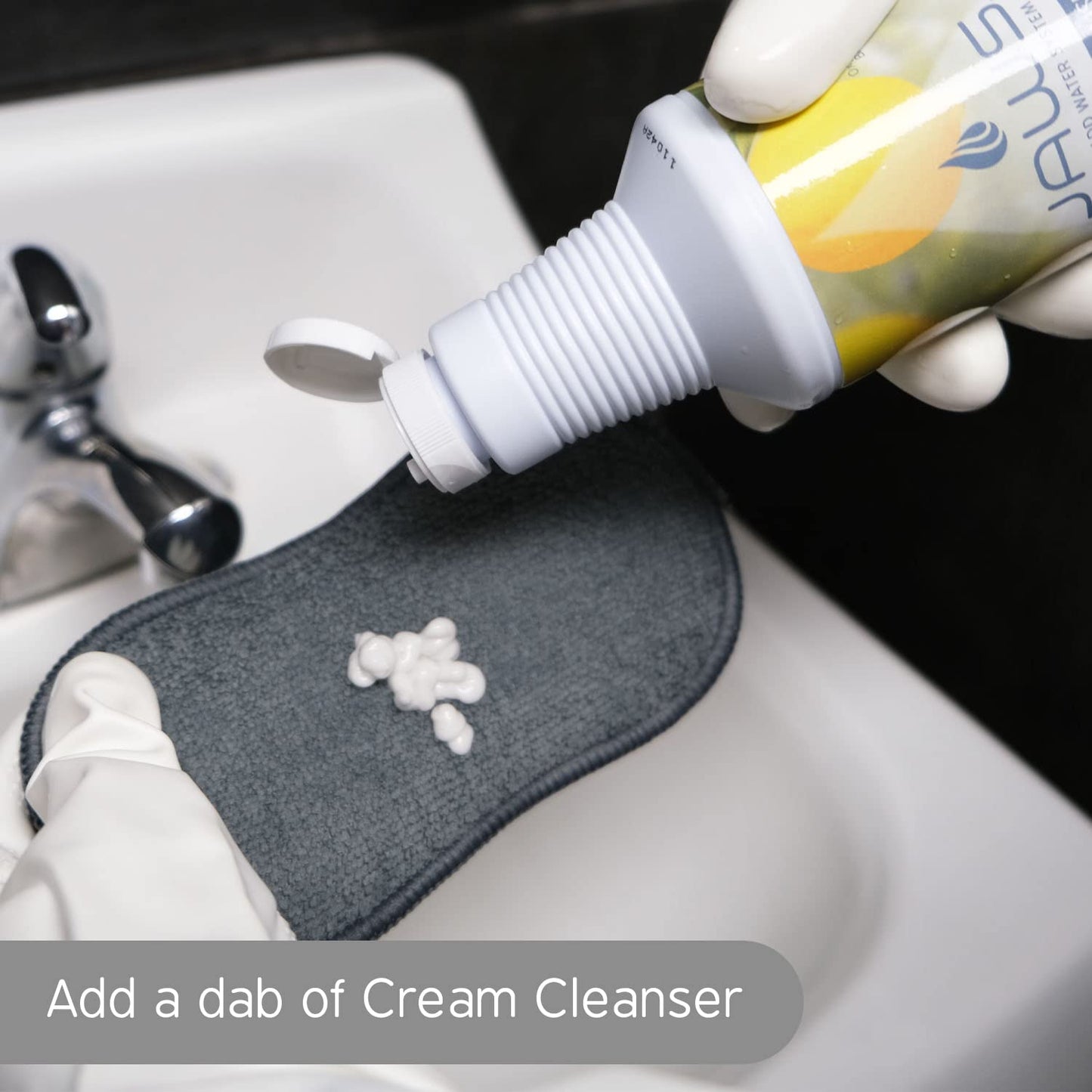 JAWS Cream Cleanser 2-Pack with Microfiber Sponges - Hard Water Stain Remover and Mild Abrasive Cleaner