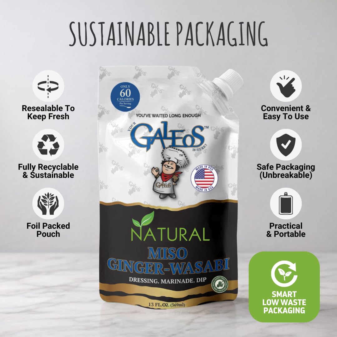 Galeos Miso Ginger Wasabi Salad Dressing | Lower Calorie, Dairy Free, Egg Free, Gluten Free, No Saturated Fat | Healthier Dressing, Marinade & Dipping