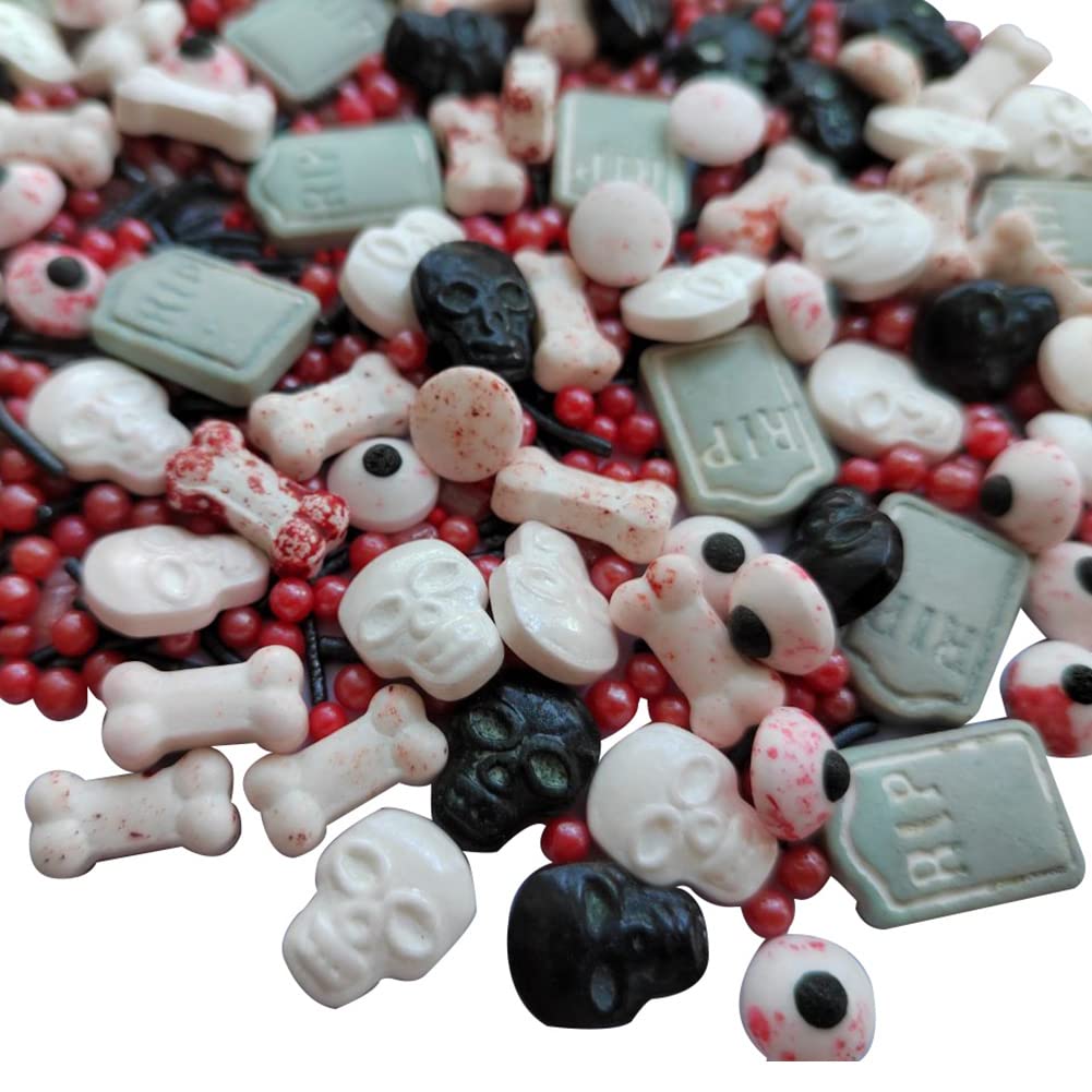 1 Bottle Candy Eyeballs Bloody Red Eyes Dog Bones Cake Cupcake Toppers Cookie Decorations Edible Dessert Sprinkles Mix for Halloween Cake Cupcakes