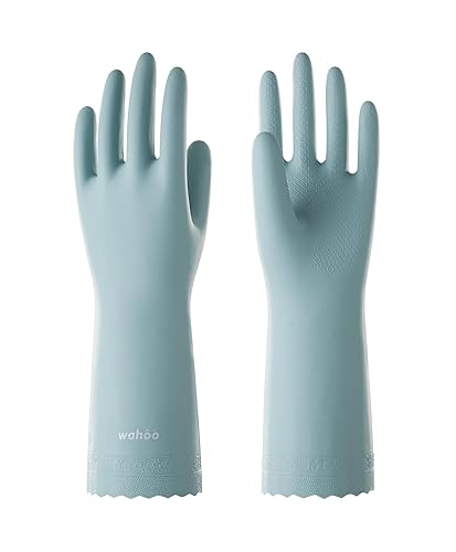LANON wahoo Skin-Friendly Cleaning Gloves, Dishwashing Kitchen Gloves with Cotton Flocked Liner, Reusable, Non-Slip, Surf Spray, Medium