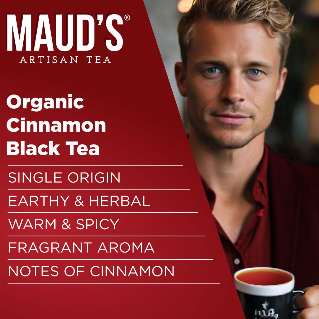 Maud's Organic Cinnamon Black Tea Pods, 22 ct, Recyclable Single Serve Tea Pods - 100% Gourmet Blended Tea Leaves, Compatible with Keurig K Cups Maker