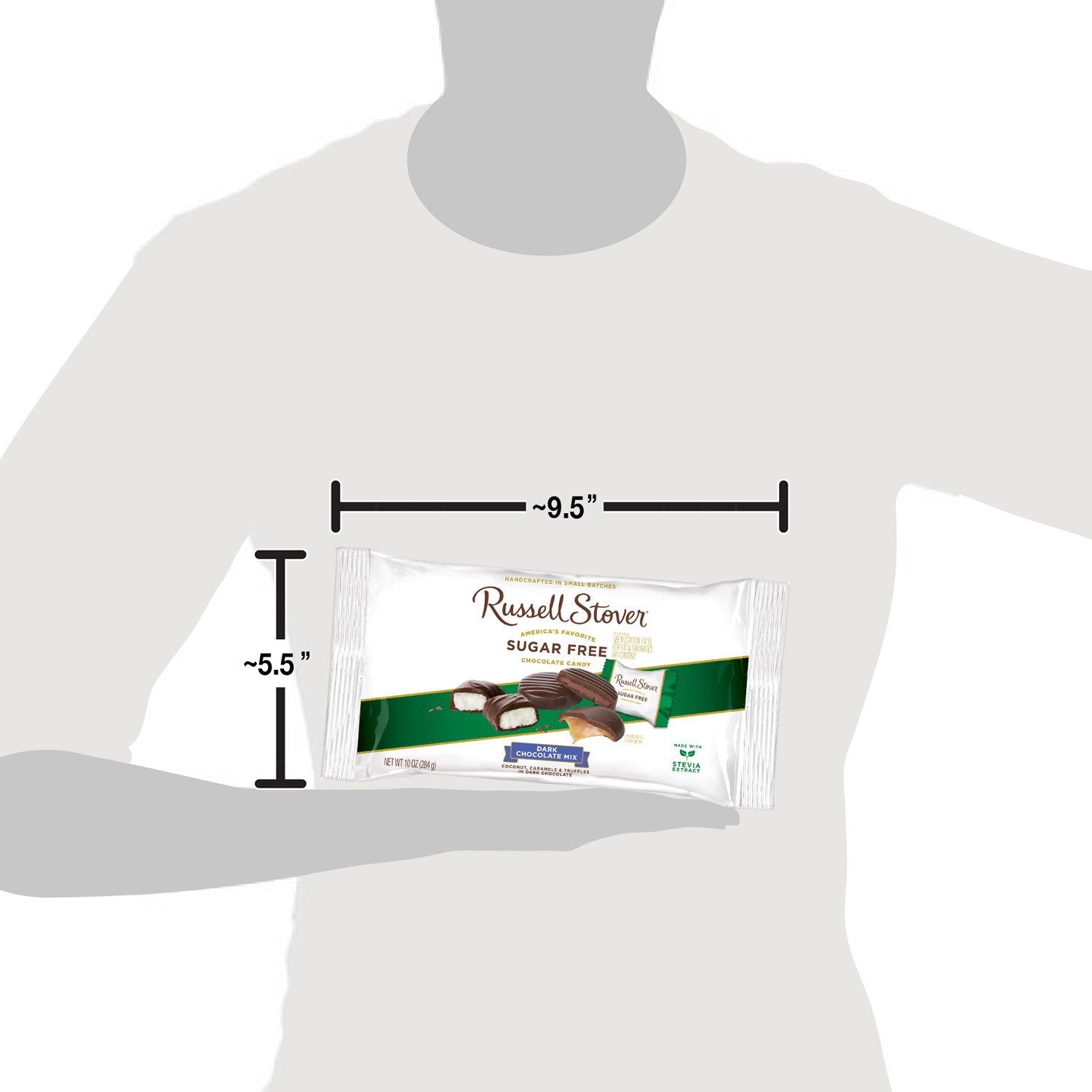 Russell Stover Sugar-Free Dark Chocolate Mix, 10 Ounce Candy, Individually Wrapped Bars, Sweetened with Stevia
